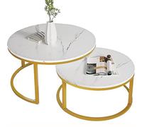 Juego De 2 Mesas Nido con Soporte De Metal. Mesa Auxiliar Redonda Apilable De Metal para Sala De Estar Y Dormitorio. Mesa Grande: 70/80 Cm X 45 Cm. Mesa Pequeña: 50/,70CM*45CM+50CM*38CM