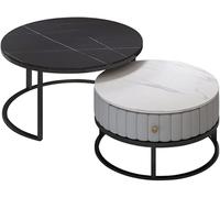 Juego de 2 mesas nido modernas para sala de estar con cajón, mesas auxiliares apilables para dormitorio, hogar, oficina, mesa auxiliar muy redonda