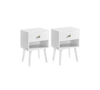 VASAGLE LET855W01 - Juego de 2 mesitas de Noche con cajón y Estante Abierto, Patas de Madera, Mesa de Centro para salón, Dormitorio, sofá, Color Blanco Nieve