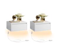 VASAGLE Mesita de Noche Colgante, Luz con 3 Pantallas, 40 x 35 x 19 cm | Estante de Pared con Cajón, Estilo Moderno, Sala de Estar, Dormitorio, Blanco Nube, KAILYN Colección LET654W01