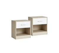 VASAGLE Mesita de Noche, Mesa Auxiliar con Cajón, Asa, Compartimento Abierto, para Dormitorio, Salón, Beige Natural y Blanco Nube LET619T67