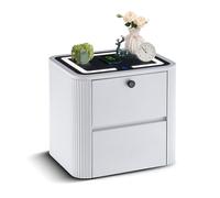 Juego de 2 mesitas de noche con estación de carga inalámbrica y luces LED, mesita de noche inteligente de 3 cajones para dormitorio y sala de estar, parte superior de cristal negro