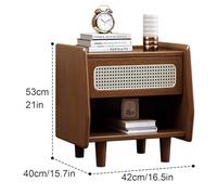 Juego De 2 Mesitas De Noche De Ratán con Cajones, Mesita De Noche De Madera con Estante Abierto, Mesita De Noche Bohemia para Dormitorio con Espacios Pequeños(Black)