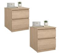 Juego de 2 Mesitas de Noche, Mesas Auxiliares SIL Oak con 2 Cajones, Color Jackson Hickory, 40 x 50 x 50 cm