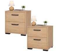Juego de 2 Mesitas de Noche, Mesillas Auxiliares Eria Oak con 2 cajones en Color Roble 41 x 40 x 45 cm