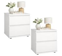 Juego de 2 Mesitas de Noche, Mesillas Auxiliares Júcar White con 2 cajones en Color Blanco 41 x 34 x 49 cm