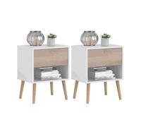 Juego de 2 mesitas de noche, mesitas auxiliares 1 cajón, mesillas de noche dormitorio osaka blanco y roble japonés 33 cm