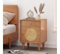 Juego De 2 Mesitas De Noche, Mesitas De Noche De Ratán, Mesitas De Noche con Cajón De Decoración De Ratán, Mesita De Noche De Madera para Mesita Auxiliar De Dormitorio Y Espacios Pequeños(Cherry)
