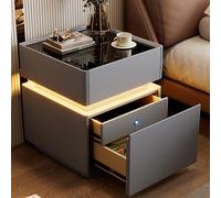Juego de 2 mesitas de noche modernas de 3 cajones con cajón oculto, luces LED inteligentes, seguras para armas, elegantes mesitas de noche para dormitorio y sala de estar, acabado gris oscuro