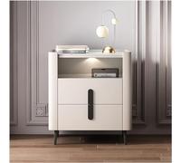 Juego de 2 mesitas de noche modernas de cuero marrón con cajones, elegantes mesitas de noche para dormitorio, 80 x 40 x 50 cm, elegante solución de almacenamiento, diseño contemporáneo