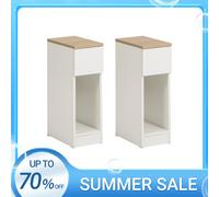 Juego de 2 Mesitas de Noche SoBuy FBT111-WNx2 con Cajón para Cama con Base, Sofá, Mesa Auxiliar, Mesa de Noche Estrecha, Gabinete Blanco BLANCO