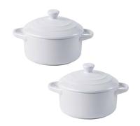 Juego de 2 mini cazuelas de cerámica con tapa, ollas pequeñas for sopa aptas for horno, perfectas for sopas, guisos y guarniciones(White)