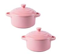 Juego de 2 mini cazuelas de cerámica con tapa, ollas pequeñas for sopa aptas for horno, perfectas for sopas, guisos y guarniciones(Pink)