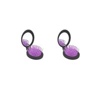 Juego de 2 mini cepillos plegables portátiles 2 en 1 para mujeres y niñas, con bolsa de aire, para masaje, redondo, de viaje, con espejo, color morado