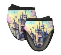 Juego de 2 mini guantes de silicona para horno, resistentes al calor, con estampado de castillo de cuento de hadas, para hornear, cocinar, protección de 260 °C