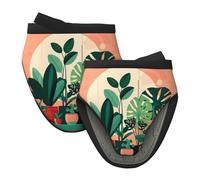 Juego de 2 mini guantes de silicona para horno, resistentes al calor, para interiores, con estampado de plantas verdes, para hornear, cocinar, protección de 260 °C