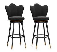Juego de 2 modernos taburetes de bar tapizados de terciopelo de 25.6 pulgadas con respaldo alto y diseño giratorio para cocina, isla, comedor, patio, elegante asiento negro