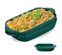 Juego de 2 moldes de cerámica para lasaña, 23 x 13 cm, multicolor esmaltado, molde rectangular para lasaña, hornear, comida gourmet, resistente al calor (verde oscuro)