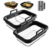 Juego de 2 moldes de cristal para airfryer con asas de silicona para freidora de aire caliente Ninja AF400EU/DZ400EU/AF500EU/COSORI, resistente al calor, resistente a los arañazos, mango extraíble