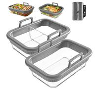 Juego de 2 moldes de cristal para airfryer con asas de silicona para freidora de aire caliente Ninja AF400EU/DZ400EU/AF500EU/COSORI, resistente al calor, resistente a los arañazos, mango extraíble