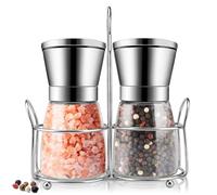 Juego de 2 Molinillo Pimienta con soporte y molinillo de cerámica ajustable manualmente, adecuado para ajustar la molienda de pimienta, sal, especias y pimienta