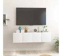 Juego de 2 muebles flotantes de pared para TV de 60 cm, moderno mueble debajo de la TV con puerta abatible, elegante solución de almacenamiento para sala de estar y dormitorio, acabado blanco