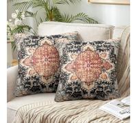 Juego de 2 Negro Funda Cojin Etnico 45x45 Boho Fundas de Cojines Mandala Flores Modernos Funda de Almofadas Decorativas Geometría Cuadrada Cojines Decorativos para Sofa Cama Coche Hogar