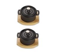 Juego de 2 ollas de hierro fundido ECHTWERK, Mini olla con tabla para servir, Pequeña bandeja para asar, Ya cocida, Apta para hornos, parrillas, barbacoas e inducción, Ideal para servir, 250 ml