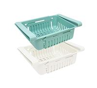 joeji's Kitchen Juego de 2 organizadores nevera organizador cocina | Organizador de cajones de plástico para nevera | Organizador nevera retráctil (azul, blanco)