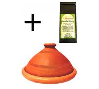 Tajín marroquí, té, sin esmaltar, libre de sustancias nocivas, original de Marruecos, olla de barro para cocinar, Tuareg Ø 26 cm, para 1-3 personas, hecho a mano en Marrakech