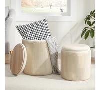 Juego de 2 otomanas redondas con almacenamiento, taburete de tocador con almacenamiento para dormitorio, mesa de café otomana, taburete pequeño de terciopelo para sala de estar, color beige