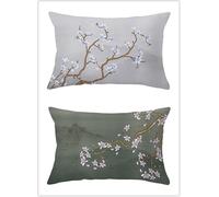 Juego de 2 Paisaje Flor Azul Funda de Cojín Rectangular Lino Suave Transpirable Cojín,Funda de Almohada Lumbar con Cremallera Invisible Decoracion para Sofá Cama Hogar Jardin Exterior 40x60cm