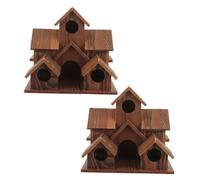 Juego de 2 pajareras colgantes rústicas de madera con caja nido y comedero para decoración al aire libre de jardín, terraza y patio trasero