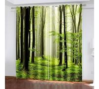 Juego de 2 paneles de cortinas de 137 cm de largo, cortinas de cocina con árboles psicodélicos de poliéster, cortinas opacas de color verde y marrón, 2 piezas, 101.6 cm de ancho x 137.2 cm de largo