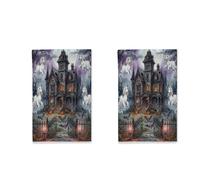 Juego de 2 paños de cocina de Halloween Haunted House Afghan Hound Dog, divertidos paños de cocina de secado rápido, espeluznante regalo de inauguración de la casa para cocinar, cocina y baño
