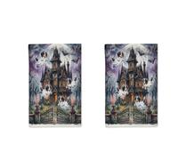 Juego de 2 paños de cocina de Halloween Haunted House Bernese Mountain Dog, divertidos paños de cocina de secado rápido, espeluznante regalo de inauguración de la casa para cocinar, cocina y baño