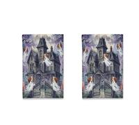 Juego de 2 paños de cocina de Halloween Haunted House Brittanys Dog para cocina, divertidos paños de cocina de secado rápido, espeluznante regalo de inauguración de la casa para cocinar, cocina y baño