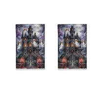 Juego de 2 paños de cocina de Halloween Haunted House Cavalier King Charles Spaniel Dog para cocina, paños de cocina de secado rápido con estampado fantasma, regalo espeluznante de inauguración de la