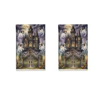 Juego de 2 paños de cocina de Halloween Haunted House St. Bernard Dog para cocina, paños de cocina de secado rápido, divertido estampado de fantasma, regalo aterrador de inauguración de la casa para
