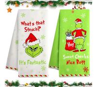 Juego de 2 Paños de Cocina G-rinch Navidad, Toallas de Cocina Navidad, Paños de Cocinas para Decoración Navideña, Decoración de Mesa Invierno, Xmas Tea Towels para Decoracion Navideña Hogar(B)