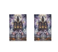 Juego de 2 paños de cocina portugueses de Halloween Haunted House con diseño de perro de agua, divertidos paños de cocina de secado rápido, espeluznante regalo de inauguración de la casa para cocinar