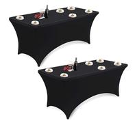 Juego de 2 Paquet de Manteles Rectangulares de Poliéster Mantel Elástico 183x75x75 cm Lavable a Máquina Antiarrugas Impermeable para Bodas Banquetes Fiestas Candy bar Congresos y Catering (Negro)