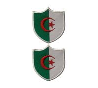 Juego de 2 parches de bandera de escudo de todos los países, 6,35 x 5,5 cm, insignia bordada de bandera nacional para viajes, chaquetas, mochilas, sombreros, ropa y manualidades (Argelia)