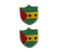 Juego de 2 parches de bandera de escudo de todos los países, 6,35 x 5,5 cm, insignia bordada de bandera nacional para viajes, chaquetas, mochilas, sombreros, ropa y manualidades (Sao Tome)