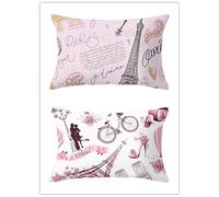 Juego de 2 Pareja Torre de París Funda de Cojín Rectangular Lino Suave Transpirable Cojín,Funda de Almohada Lumbar con Cremallera invisible Decoracion para Sofá Cama Hogar Jardin Exterior 70x90cm