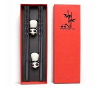 Juego de 2 pares de palillos y palillos para picar con soporte de panda de cerámica, reutilizables, aptos para lavavajillas, palillos de fibra de vidrio para sushi, arroz con fideos, regalo elegante