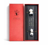 Juego de 2 pares de palillos y palillos para picar con soporte de panda de cerámica, reutilizables, aptos para lavavajillas, palillos de fibra de vidrio para sushi, arroz con fideos, regalo elegante