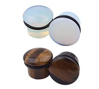 Juego de 2 pares de tapones expansores de piedra lunar de opalita ojo de tigre, expansores de dilatación con junta tórica de piedra natural, joyería corporal 6G, 4G-16 mm, 0g (10 mm), Piedra, Ágata