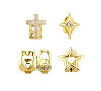 Juego de 2 parrillas de dientes para mujer, doradas, plateadas, para tus dientes, punk, diamantes de imitación, cruz hueca, corazón, estrella, tapón de dientes, joyería hip-hop, regalo para mujeres y