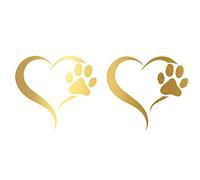 Juego de 2 pegatinas con forma de pata y corazón, 10 x 11 cm, diseño de perro y gato, para coche, moto, pared, portátil, muebles, huellas de perro, autoadhesivas, K017 dorado